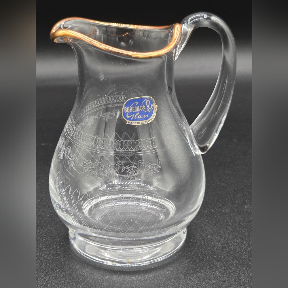 Bohemia Clear Glass Minature Pitcher with Gold Accent